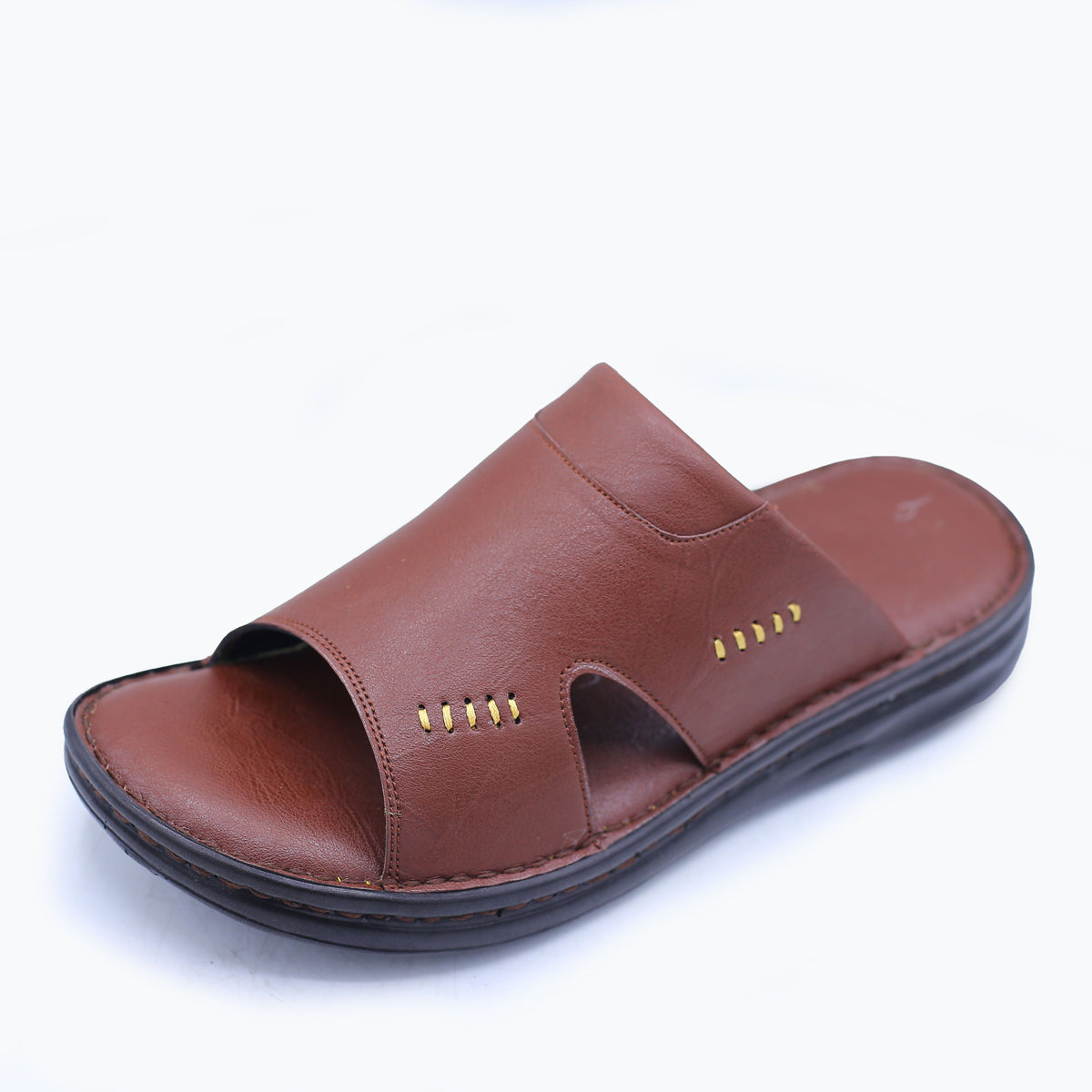 Men's Leather Slippers in Warm Chestnut Brown