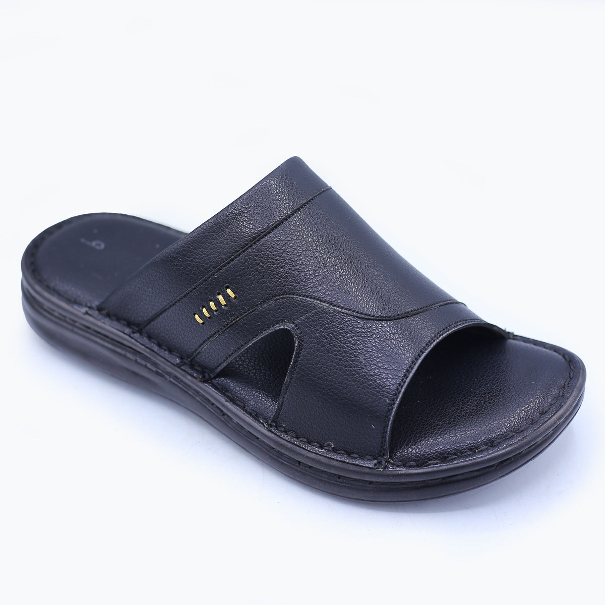 Men's Black Leather Slippers