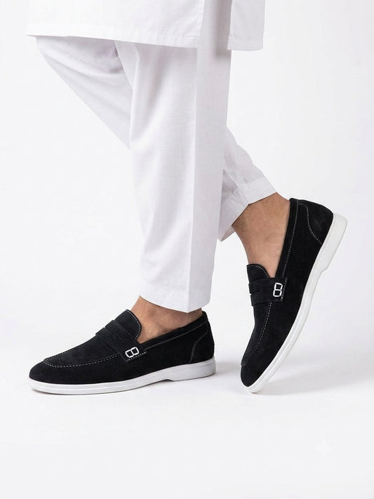 Noir Suede Slip-On Loafers Black