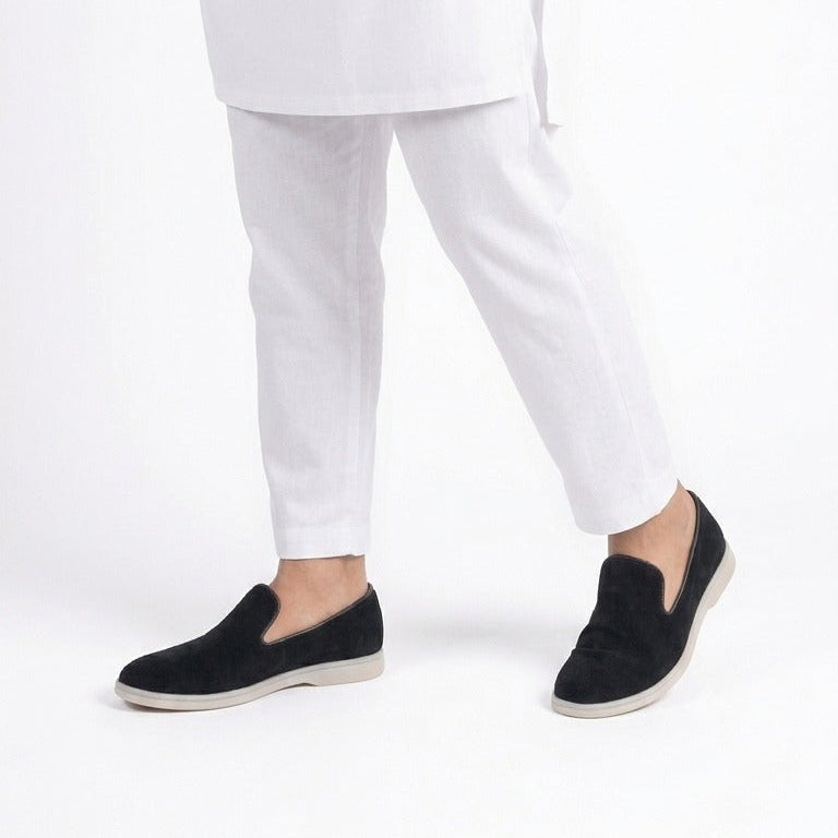 Noir Suede Slip-On Loafers