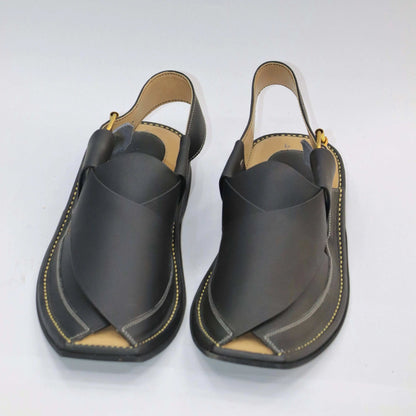 Premium Black Leather Peshawar Zalmi Chappal