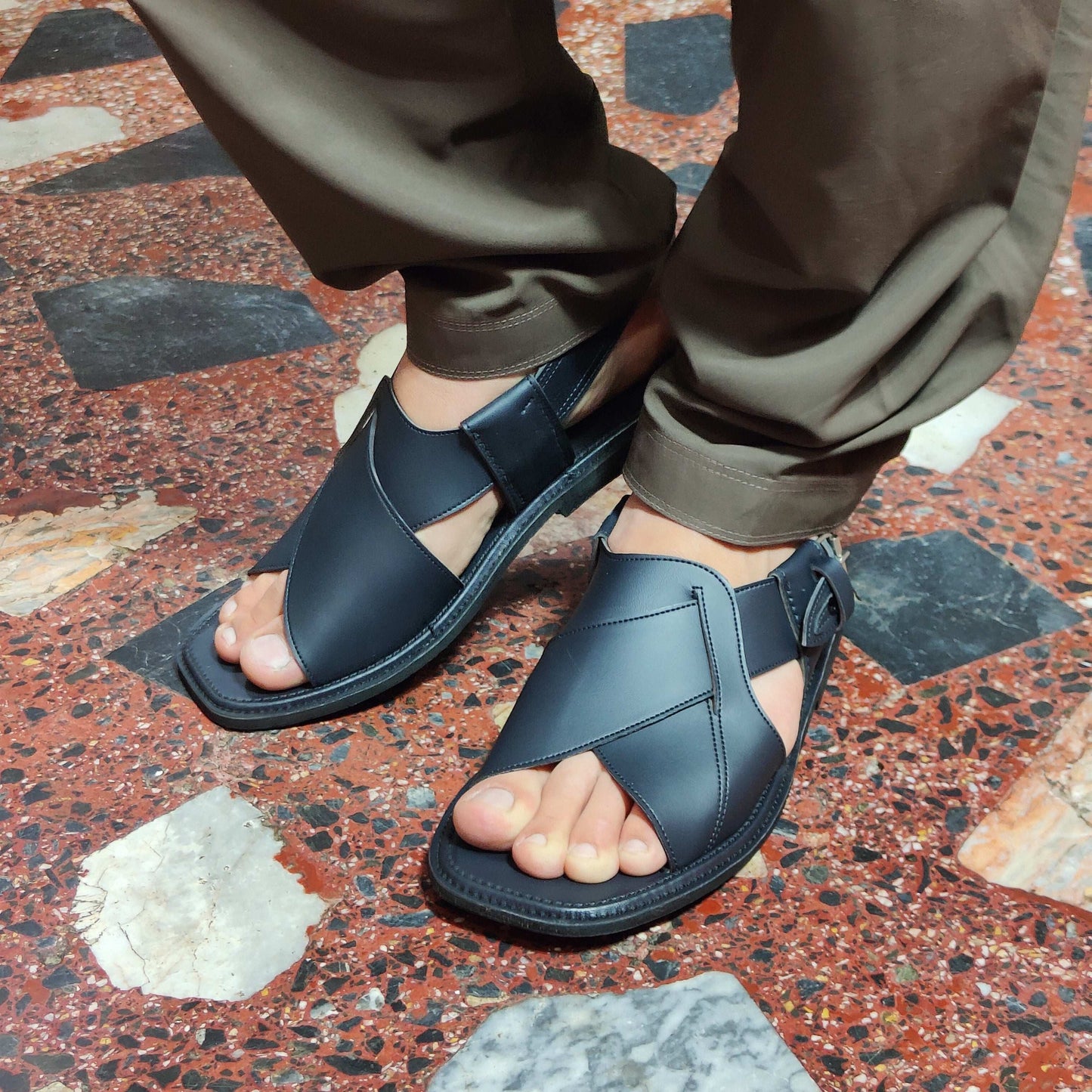 Primium Black Cross Patty Chappal