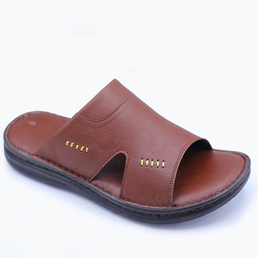 Men's Leather Slippers in Warm Chestnut Brown