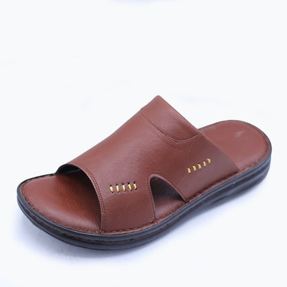 Men's Leather Slippers in Warm Chestnut Brown