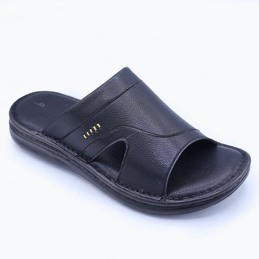 Men's Black Leather Slippers