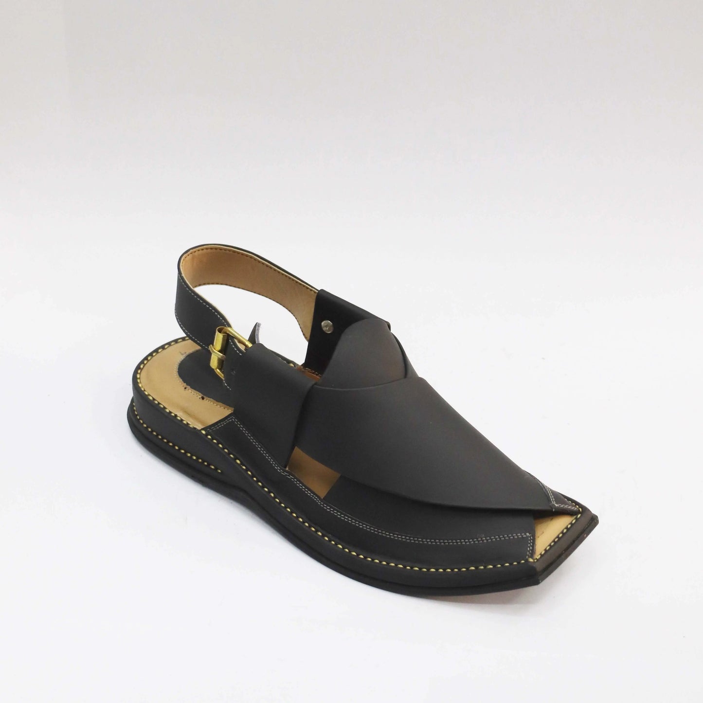 Premium Black Leather Peshawar Zalmi Chappal