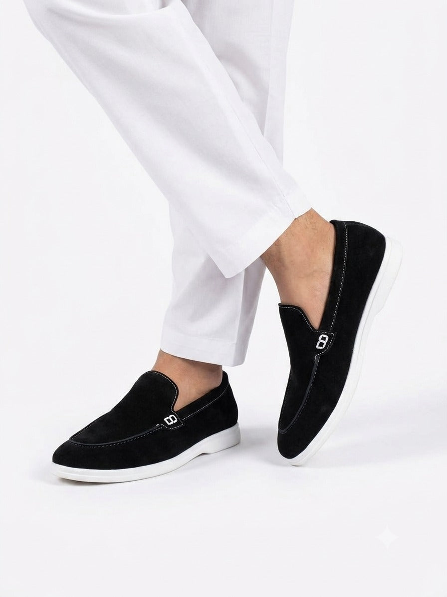 Noir Suede Slip-On Loafers