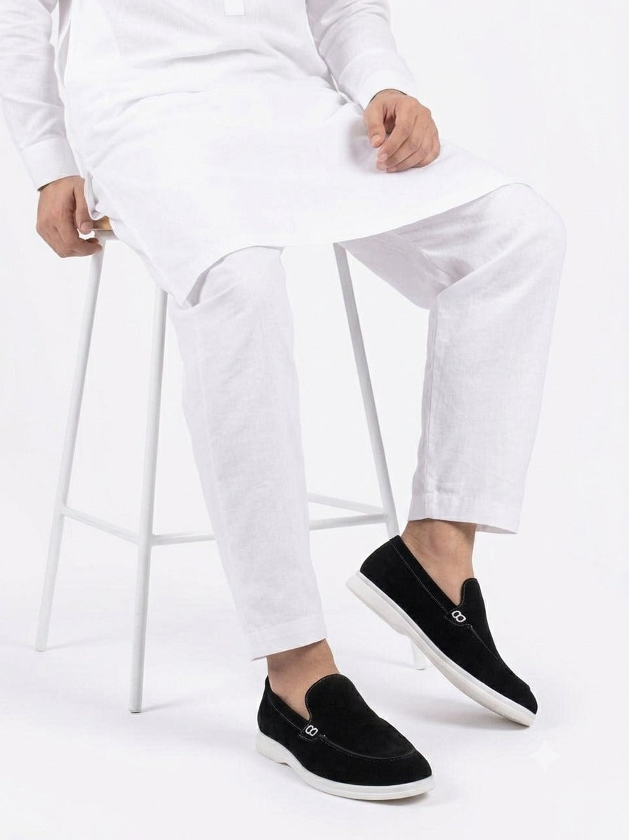 Noir Suede Slip-On Loafers