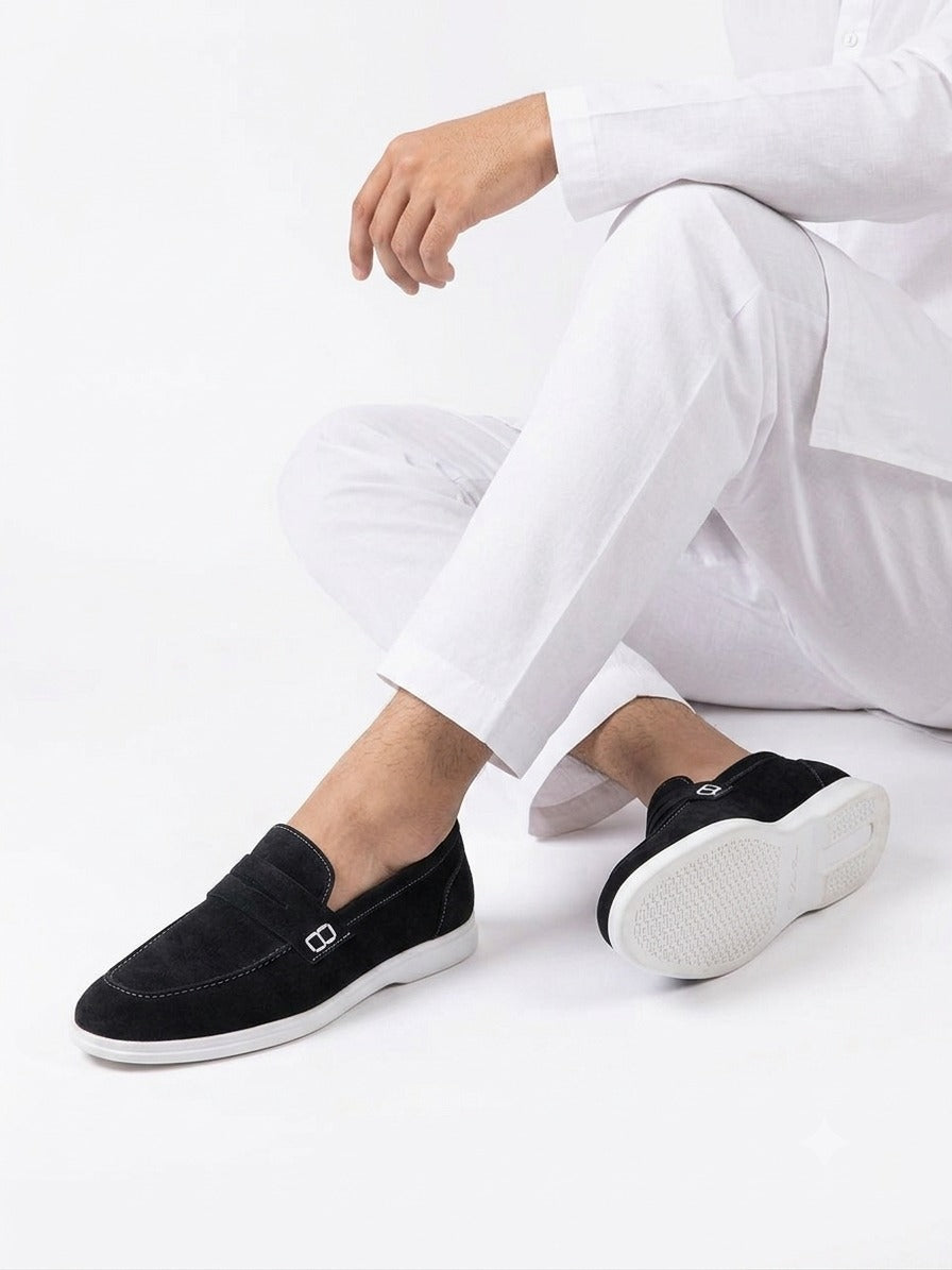 Noir Suede Slip-On Loafers Black