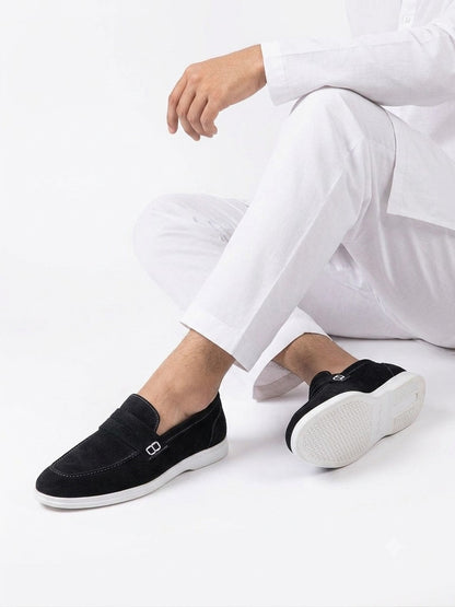 Noir Suede Slip-On Loafers Black