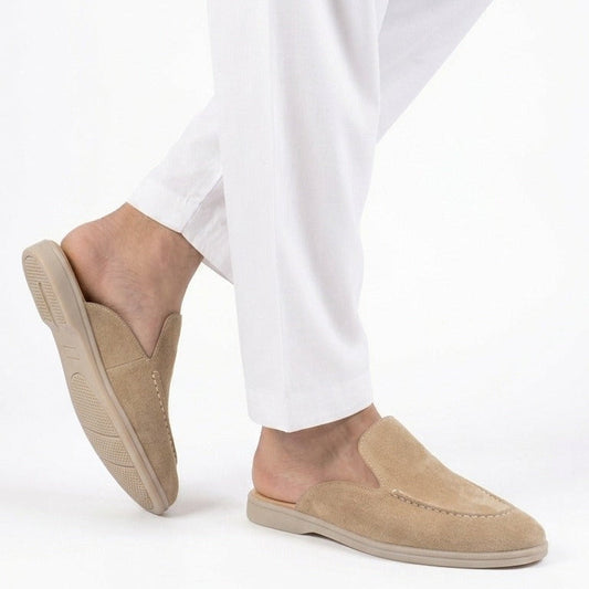 Noir Suede Backless Loafers
