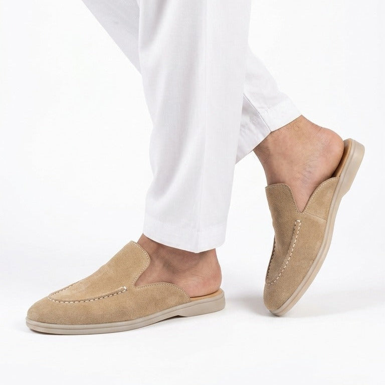 Noir Suede Backless Loafers