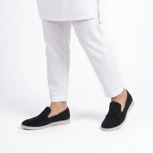 Noir Suede Slip-On Loafers