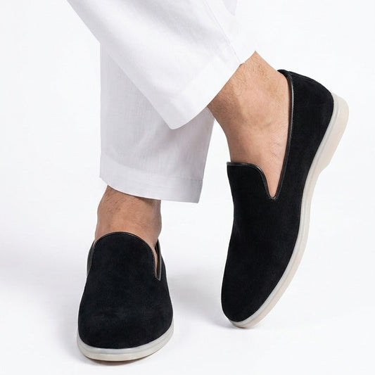 Noir Suede Slip-On Loafers