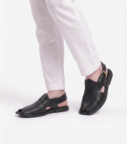 Classic Black Soft Leather Peshawari Chappal